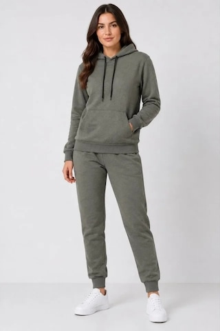 DefyModa İki İplik Kapüşonlu Kanguru Cepli Jogger Alt Üst Eşofman Takımı - Haki