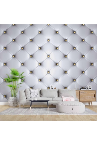 3 Boyutlu Beyaz Deri Görünümlü Duvar Kağıdı Baskı 1 M²