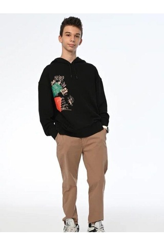 Çocuk Family World Yazıılı Kapüşonlu Sweatshirt-13545 Siyah