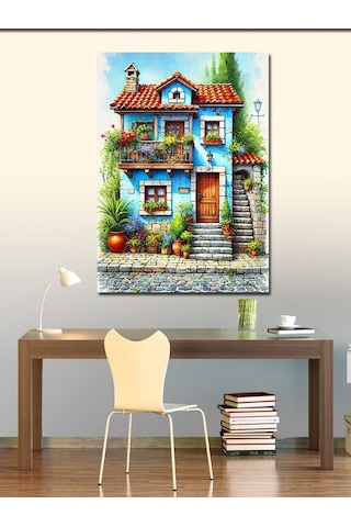 Kanvas Tablo Masalsı Mavi Ev 70cmx100cm