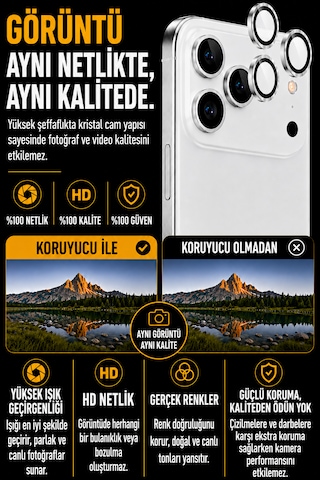 Apple iPhone 17 Pro / 17 Pro Max Uyumlu Kamera Lens Koruyucu Gümüş