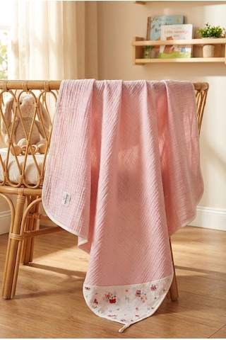 Pembe 4 Kat Müslin Çok Amaçlı Bebek Banyo Bornozu 85x85 Cm Açık Pembe