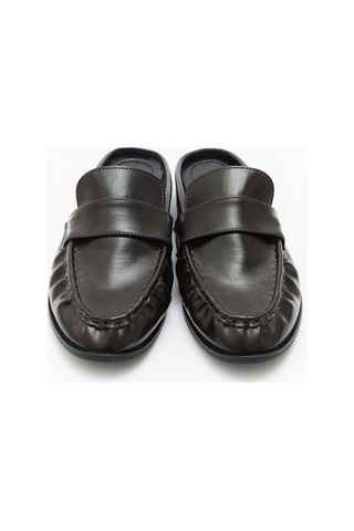 Lutvelizade Loafer 2601 Arkası Açık Büzgülü Acı Kahve Kadın Loafer Acı Kahverengi