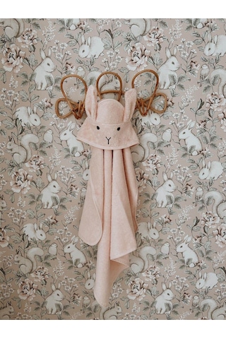 Cigit Kulaklı Tavşan Nakışlı Bebek Banyo Havlusu 75x75 Cm Pudra Pembe 75 x 75