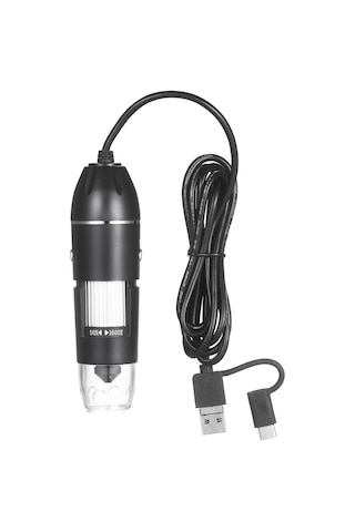 Otg Fonksiyonlu Usb Dijital Zoom Mikroskop Büyüteci, 8-led Işığı, 1600x Büyütme İle Standlı Büyüteç Siyah