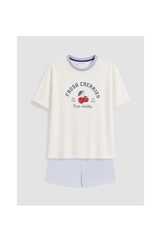 Lcw Young Beyaz Bisiklet Yaka Kadın Şortlu Pijama Takımı