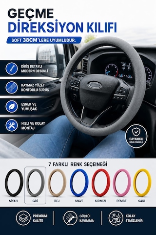 Direksiyon Kılıfı Geçme 38cm Soft Gri Dkg001g Fermeq