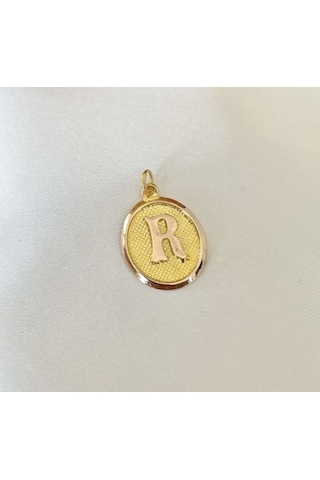 14 Ayar Altın Vintage Oval R Harf Kolye Ucu