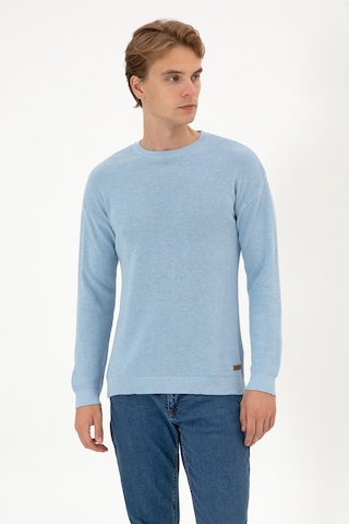 U.S. Polo Assn. Erkek Comfort Fit Bisiklet Yaka Açık Mavi Melanj Basic Kazak 50313679-VR112