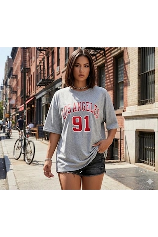 Asvella Trend Baskılı Unisex Kesim Tshirt Gri