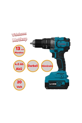 Catpower 4235 Akülü Kömürsüz Li-ion 20 V 4.0 Ah Batarya Avuç Taşlama Kırıcı Delici Darbeli Vidalama