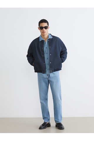 Lcw Jeans İndigo Rahat Kalıp Kolej Yaka Erkek Bomber Jean Ceket