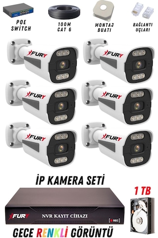 Fury 6 Kameralı Ip Güvenlik Kamerası Seti 4mp Gece Renkli Su Geçirmez 1506 1tb