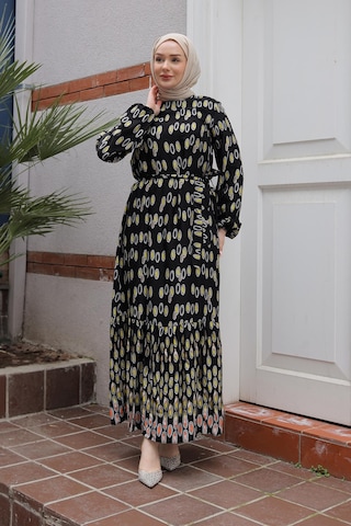 Armine Trend Desenli Elbise-siyah 25yt928 Siyah