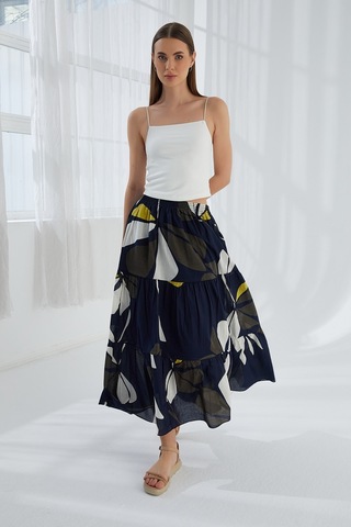 Modaplaza Kadın Fırfırlı Uzun Etek- Çok Renkli K20YGLSFIRETKLACİ HAKİ Haki - Lacivert