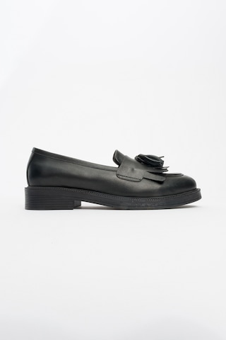 Luvishoes Luvi Shoes Milina Siyah Cilt Püsküllü Hakiki Deri Kadın Loafer Ayakkabı Siyah