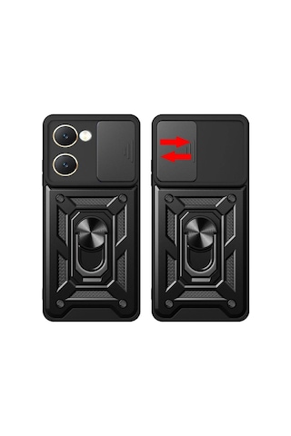 Tedar Vivo Y18 Kılıf Pars Lens Yüzüklü Silikon - Siyah Najmaddin standart