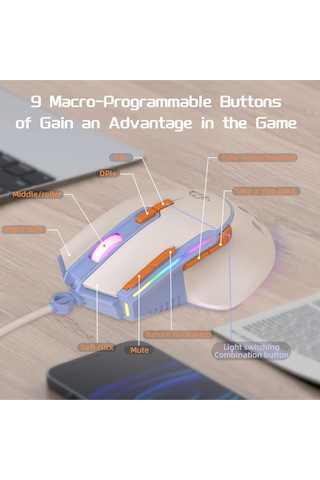 M2 Kablolu Espor Oyuncu Mouse Rgb 12800 Dpı Ledli Gaming Mouse Software 9 Makro Sensor Diğer