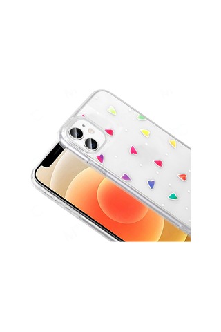 Apple Uyumlu iPhone 11 Kılıf Şeffaf Figürlü Folk Sert Kılıf Kalp