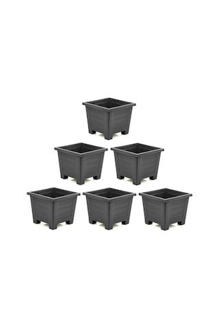 Omnipazar Sy-5848 Dekoratif Plastik Kare Ayaklı Saksı 30 Lt Antrasit 6 Adet 6 Adet