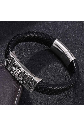Vintage Tekne Bileklik Erkek Siyah Örgü Deri Bileklik Paslanmaz Çelik Toka Punk Takı Bilezikler Hediyeler Siyah