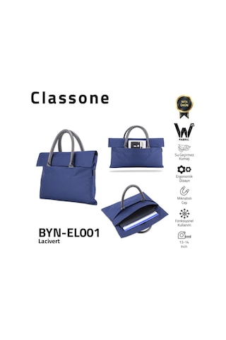 Classone Byn-el001 Wtxpro Su Geçirmez Kumaş 13-14 İnch Bayan Laptop, Notebook, Apple Uyumlu MacBook Air El Çantası- Tote Bag - Lacivert