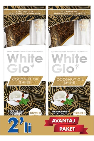 White Glo Hindistan Cevizi Özlü Beyazlatıcı Diş Macunu 120 ML + Diş Fırçası x 2