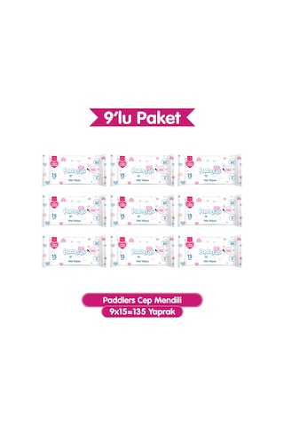 Paddlers Cep Mendili 135 Yaprak (9 Paket x 15’li) – Yumuşak ve Dayanıklı