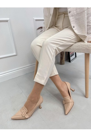 Ervanın Butiği Bej Cilt Kahlo Toka Detay Kadın Stiletto-3918