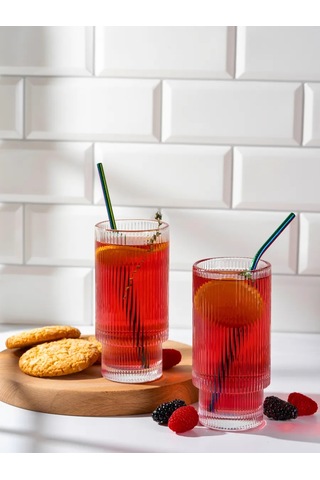 Purecrystal 6 Parça Yüksek Yüksek Cam Bardak Seti - Su Ve Meyve Suyu İçin 340750804 Beyaz