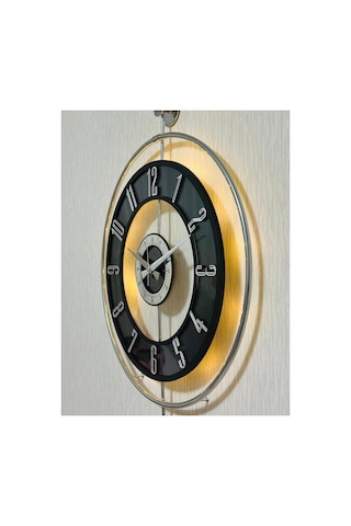 Pey Aksesuar Metal Camlı Duvar Saati Krom Statık 50 X 70cm Orta Boy Işıklı M51-kromgrı-şeffaf-siyah-gümüş Gri
