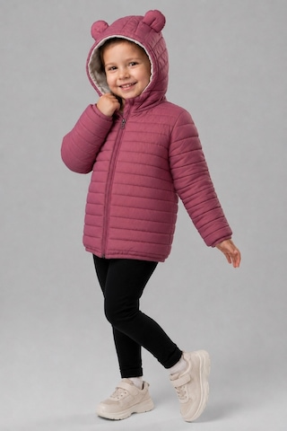Mnk Baby & Kids Kız Çocuk Kapüşonlu İçi Polarlı Fermuarlı Şişme Mont M00859 Gülkurusu
