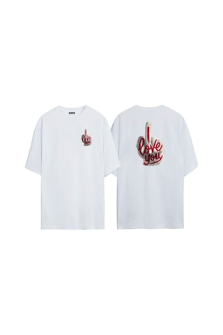 Thewert Unisex I Love You Ön Arka Baskılı Beyaz Oversize T-shirt
