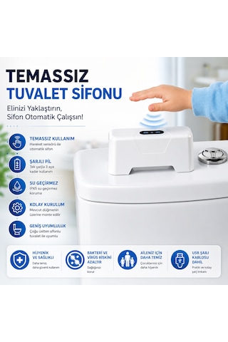 Hpytech Temassız Otomatik Tuvalet Sifonu Şarjlı Hareket Sensörlü Usb Şarjlı Ipx5 Su Geçirmez Üstten Basmalı Rezervuar Uyumlu Beyaz