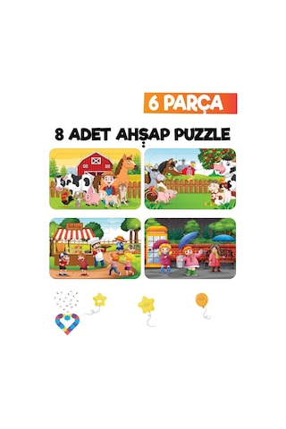 6 Parçalı Montessori Ahşap Puzzle Seti 2 3 Yaş Eğitsel Oyun
