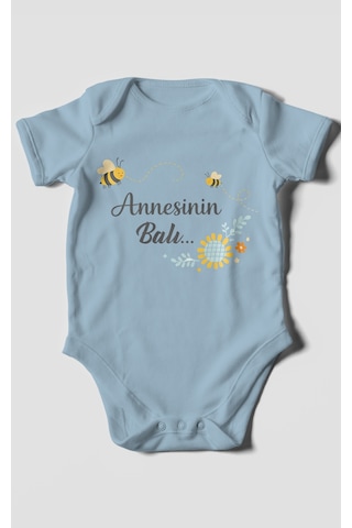 Morivokids Annesinin Balı Kısa Kollu Bebek Body %100 Pamuk Bebe Mavisi