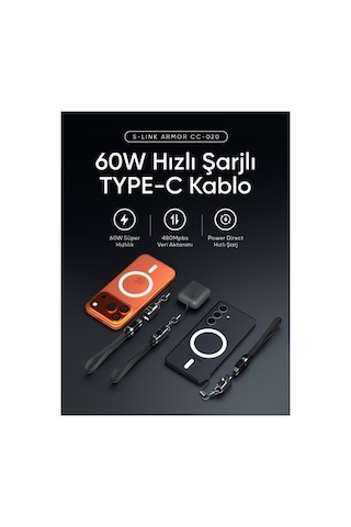 Örgülü Metal Başlıklı 60w Şarj Kablosu - 20 Cm Type-c Bağlantı