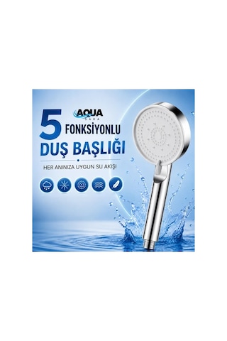 Aqua Sara Krom 5 Fonksiyonlu Yüksek Basınçlı Ayarlanabilir Duş Başlığı