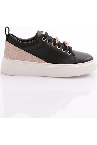 Dgn Es863 Kadin Kalin Renkli Kristal Taşli Sneakers Ayakkabi ES863-2007-R12593 Siyah - Beyaz