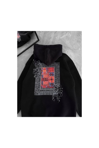 Butik İstanbul Uzun Kol Kapşonlu Ön Ve Arka Baskılı Sweatshirt - Siyah