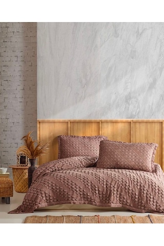 Şaheser Enza %100 Pamuk Jakarlı Çift Kişilik Yatak Örtüsü Seti-be Bej