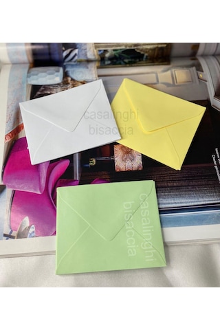10 Adet Sevimli Küçük Mesaj Zarfı Seti - 7x9 Cm Karışık Renkli Yeşil, Beyaz, Sarı Tebrik Kartı Zarfı