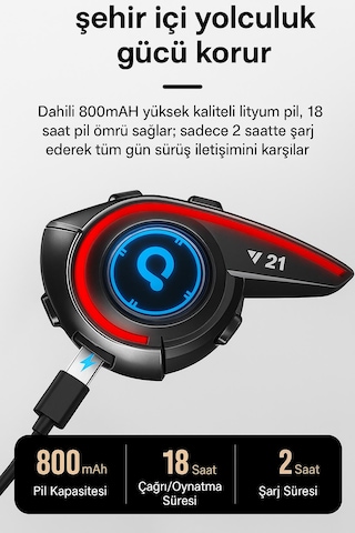 Y21 Bluetooth Motosiklet Kask Kulaklığı Led Işıklı İntercom