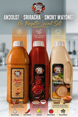 Üç Boyutlu Lezzet Seti - Andoloz + Sriracha + Smoky Mayonez Gurme Sos Seti 3lü