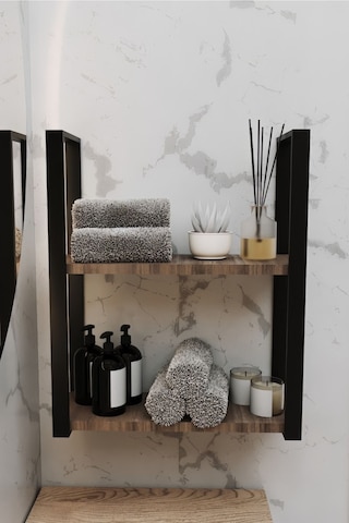 Aju 2 Katlı Duvar Ve Tezgah Üzeri Raf Ev Banyo Mutfak Baharatlık, Kitaplık, Metal Çok Amaçlı Düzenleyici Ceviz