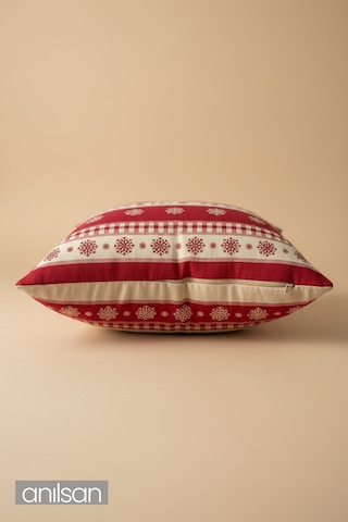 2adet Geyik Desenli Çift Taraflı Kırlent Kılıfı - 45x45 Cm Yılbaşı Dekoratif Kırmızı - Beyaz