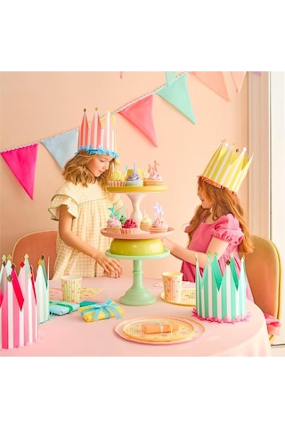 Meri Meri - Striped Party Crowns - Çizgili Parti Taçları - 8 Adet Çok Renkli