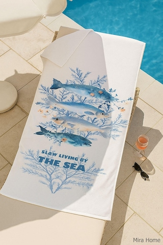 Unisex Baskılı Plaj Deniz Havuz Havlusu %100 Pamuk 70x145 Cm Wonderfull Beyaz