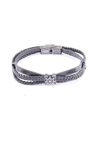 Dümen Çelik Aksesuarlı Deri Bileklik Çelik