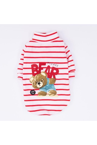 Kırmızı Bear With Me Baskılı Triko Sweat Kedi Köpek Sweat Kedi Köpek Kıyafeti